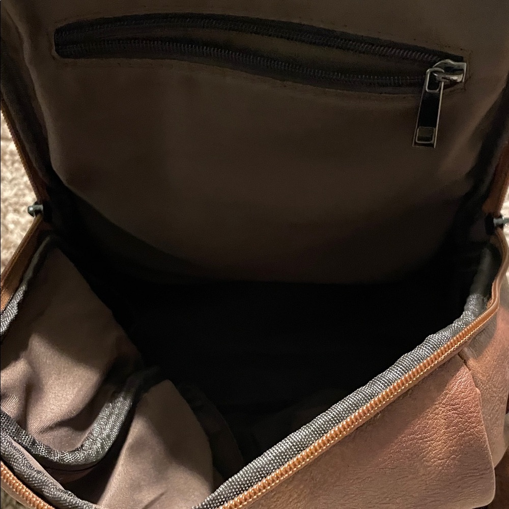Tan Backpack With Patterned Strap - image 3